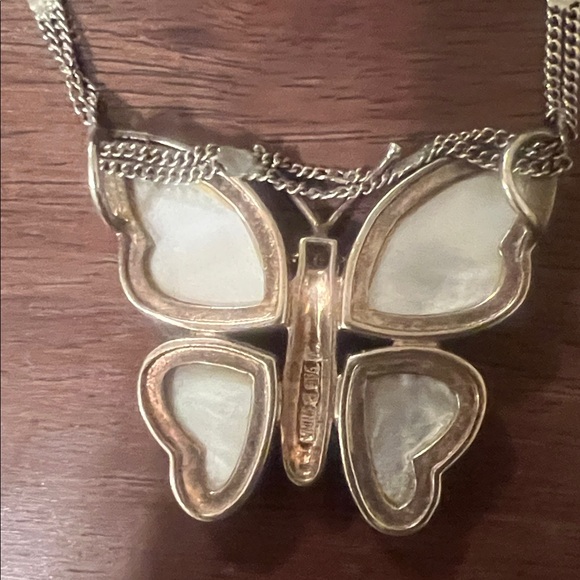 Estate piece Silver and White Butterfly Pendant Necklace with mother of pearl by - Picture 5 of 5